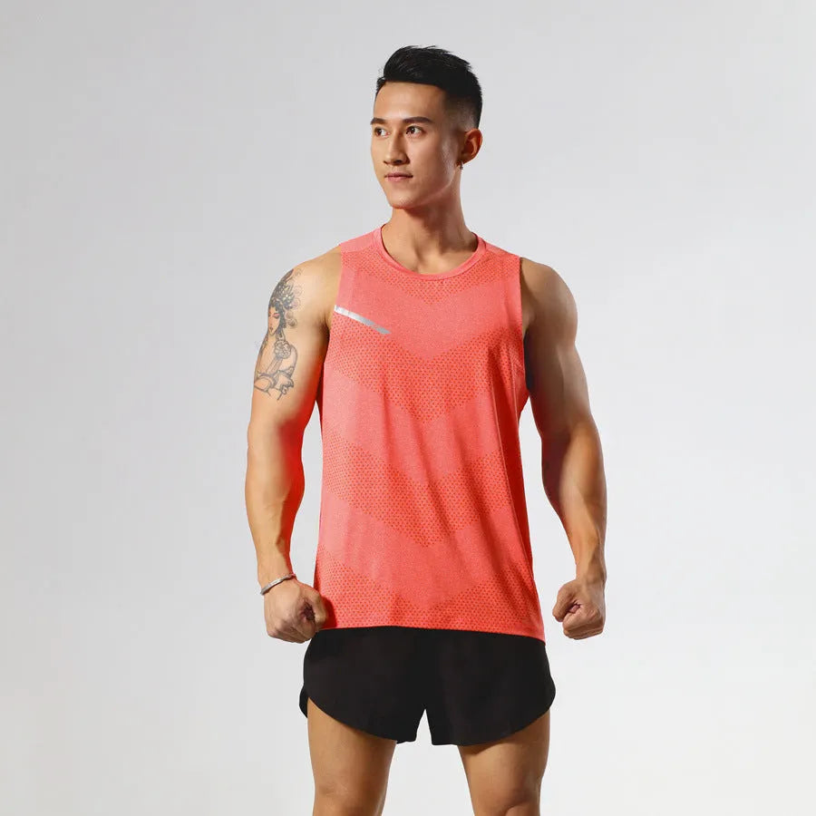 Men's solid colour quick-dry polyester sports tank top for summer outdoor activities.