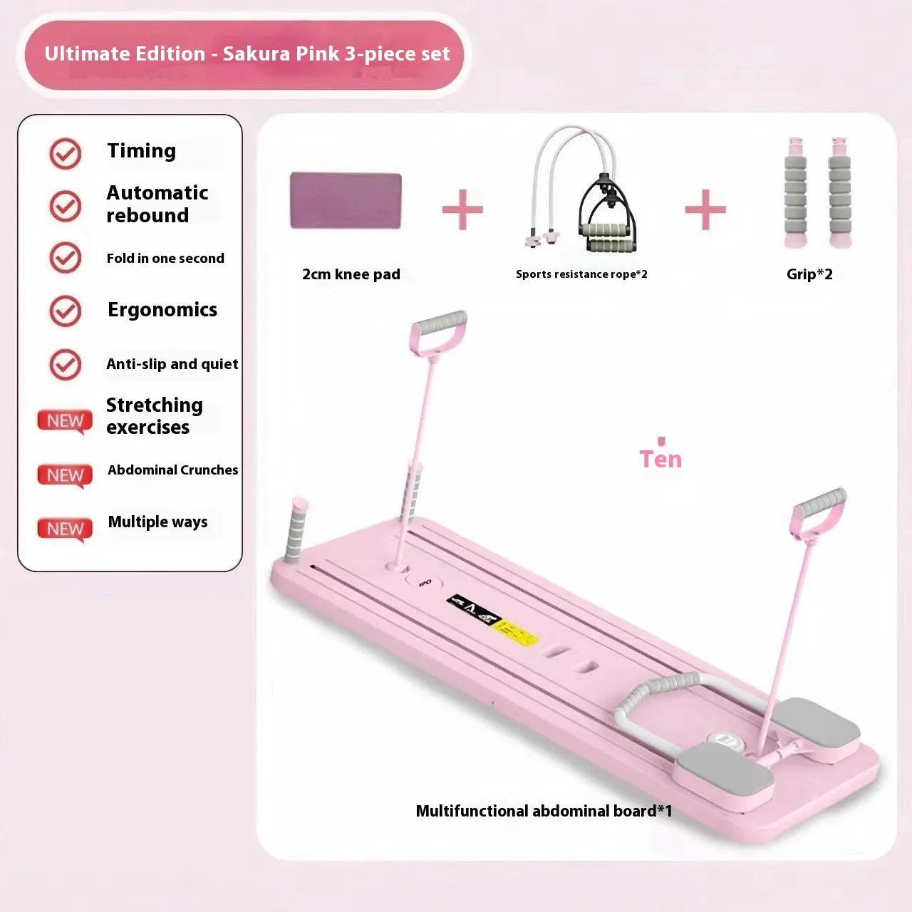Purple PP plastic fitness board with integrated automatic rebound abdominal wheel.