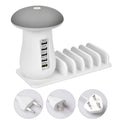 White mushroom-shaped USB charging station with LED light and five charging ports