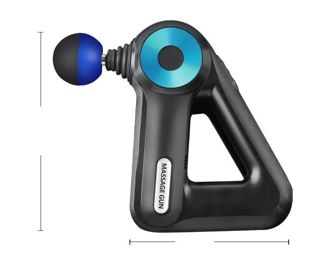 Blue fascia gun with 12 massage heads and 11mm amplitude for deep muscle relaxation