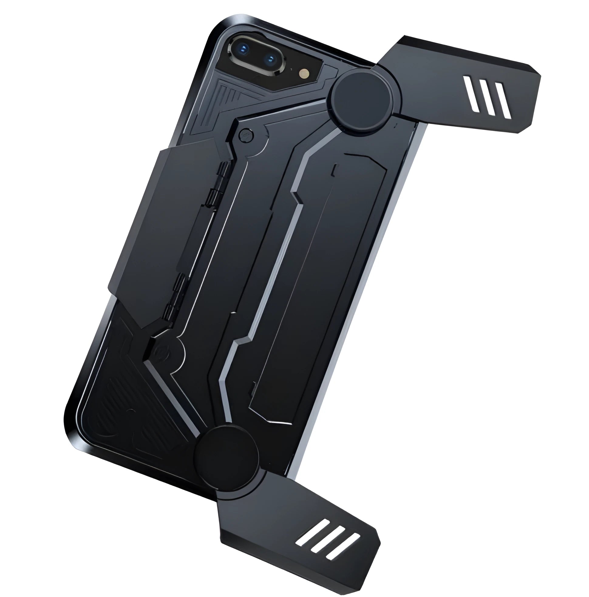 Gamepad controller integrated into a protective iPhone case for iPhone 7 and 8 models.