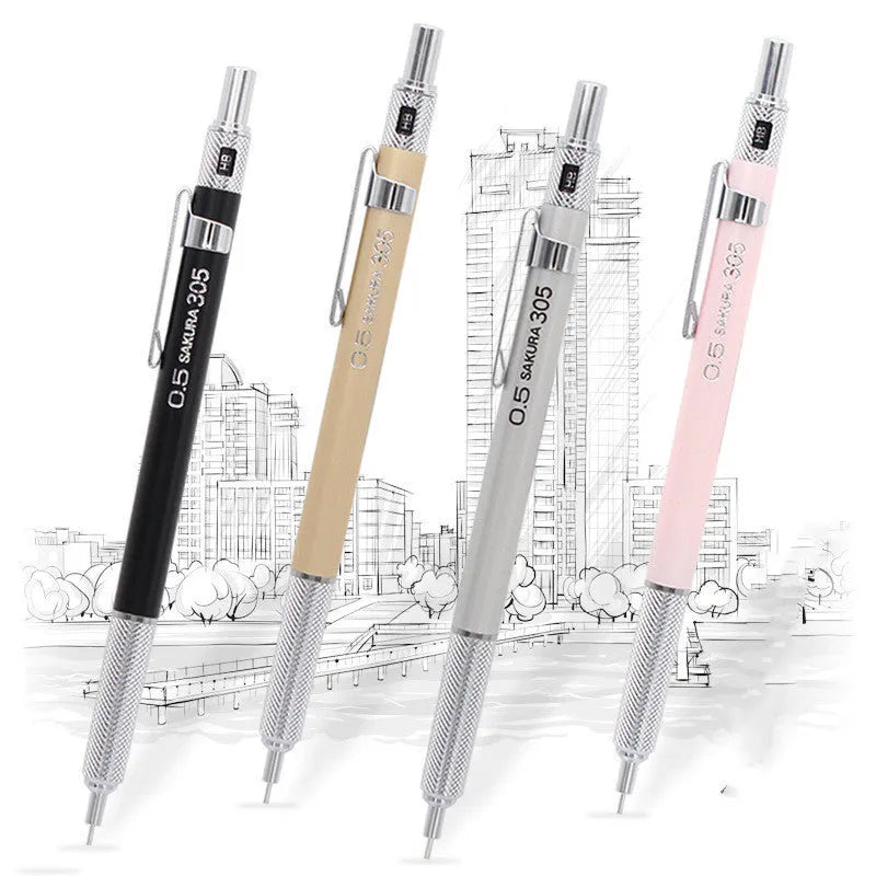 Japanese cherry design metal mechanical pencil in gold, silver, black or pink colour
