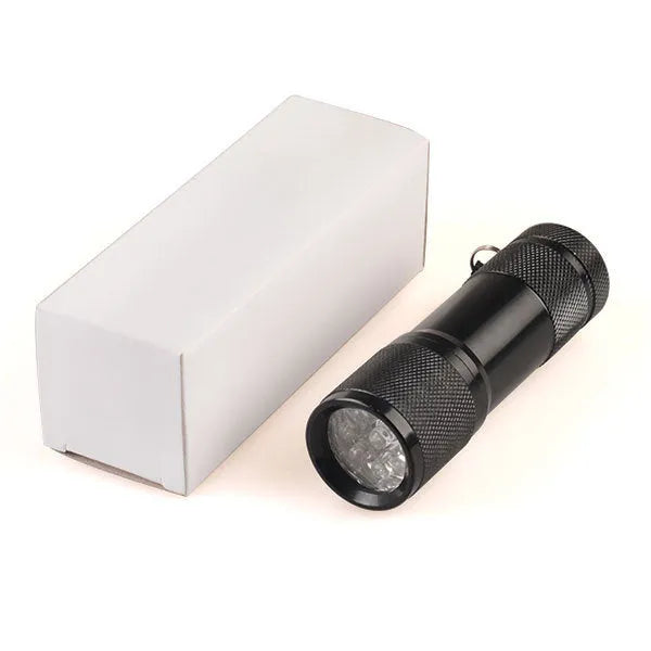 Black aluminium alloy smart vein locator with red LED lights on.