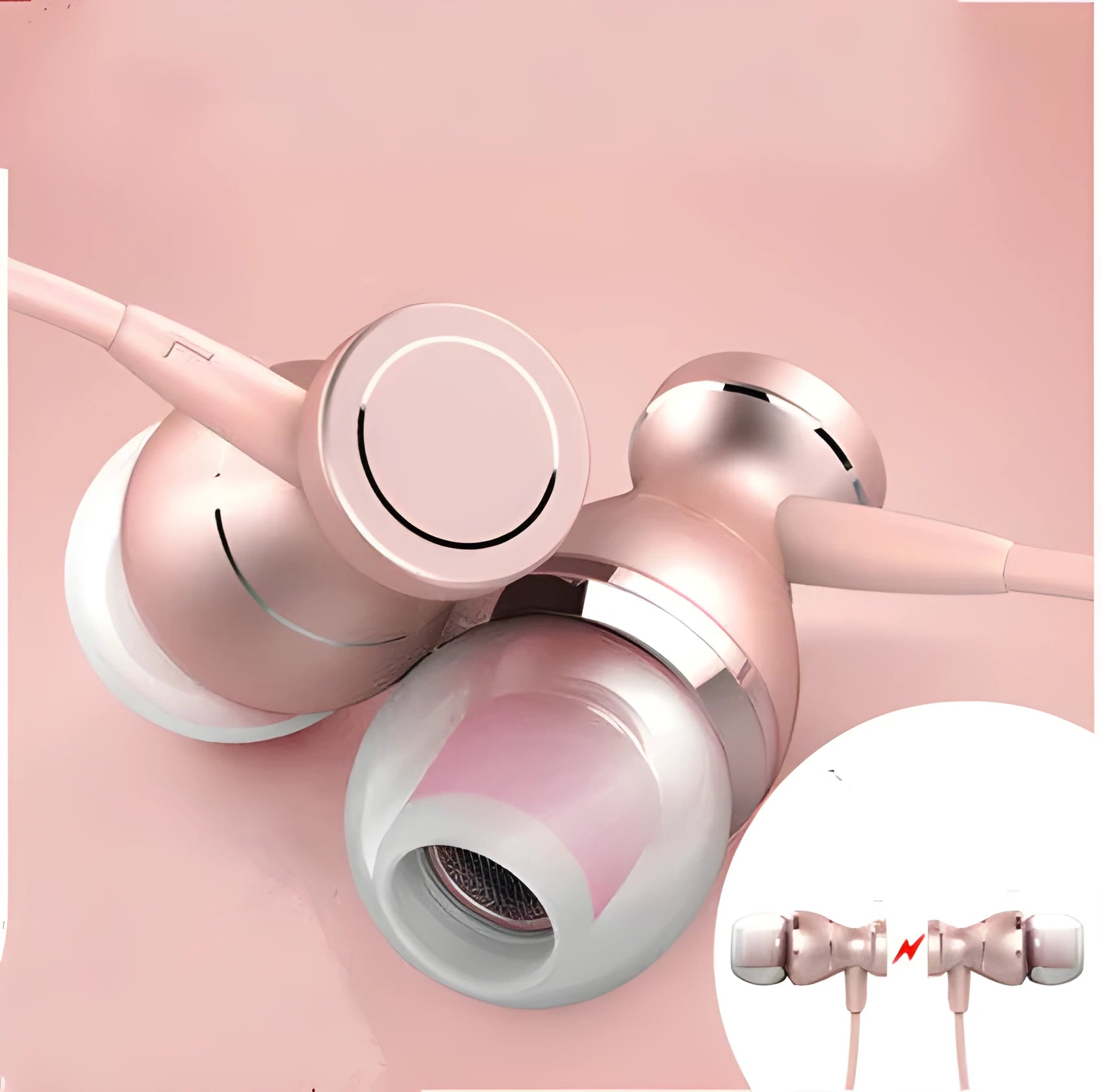 Black, Gold, Rose Gold, and Silver in-ear headphones with a straight 3.5mm plug and 1.2 metre cable.