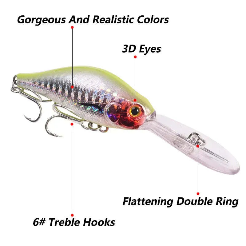 Little Fat Man deep diving minnow fishing lure with long lip, showing colour options.