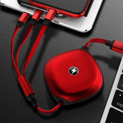 3 in 1 telescopic charging cable with TPE cable and titanium alloy connectors in multiple colours