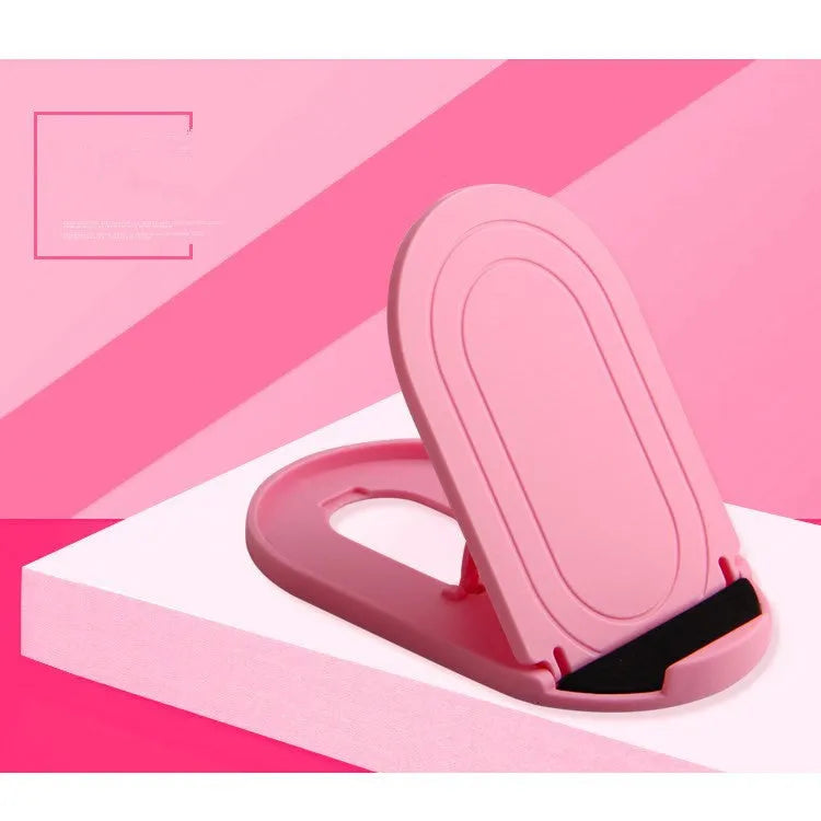 Plastic lazy bracket phone stand holding a mobile phone, shown in multiple colour options