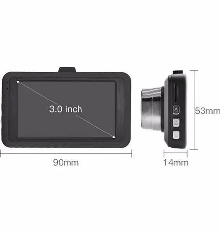Black 1080P car DVR with 140 degree wide angle lens and IR night vision mounted on windscreen