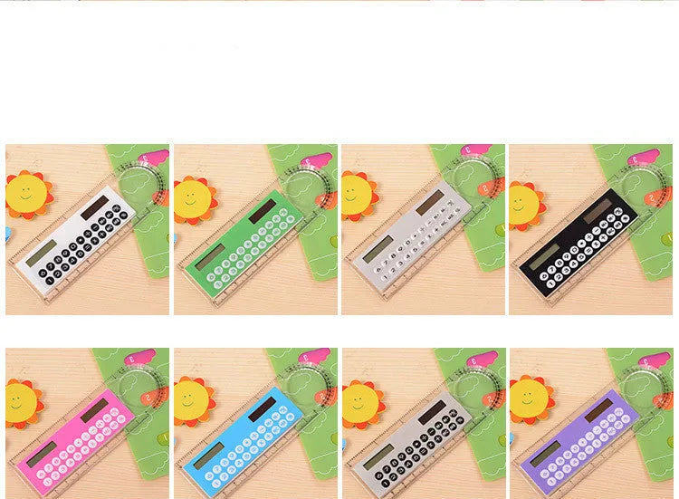 Solar mini calculator ruler magnifier ultra-thin transparent 8-digit display