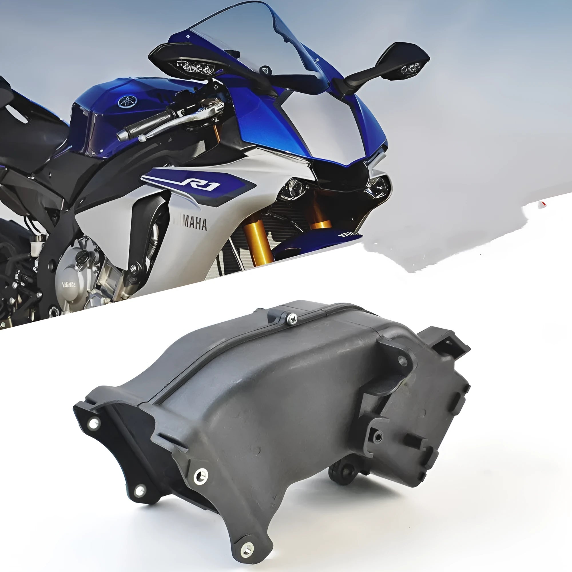 Black polymer ventilation pipe for Yamaha motorcycle intake, dimensions 280mm by 170mm by 160mm