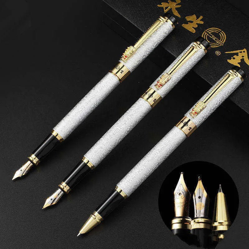 Immortal metal fountain pen with iridium nib in white colour, fine tip 0.5mm