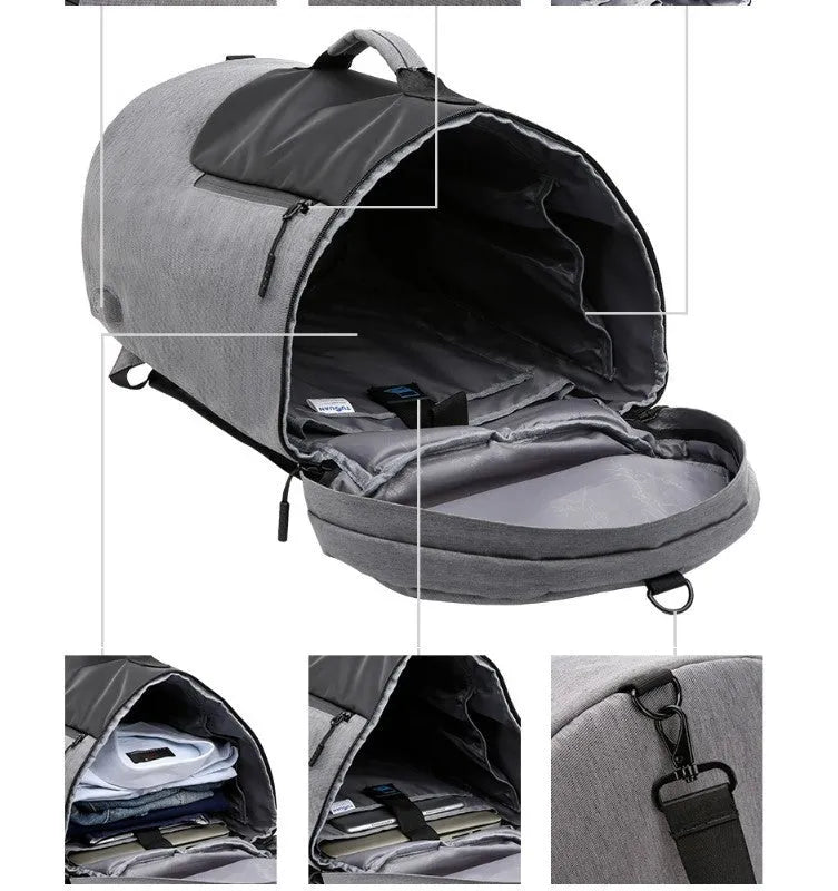 Large-capacity waterproof duffel bag for men, polyester, 36-55L, cylinder shape, light grey colour