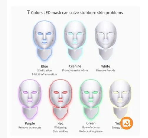 White ABS LED light beauty instrument face mask with remote control, eye protection, and microcurrent massage function