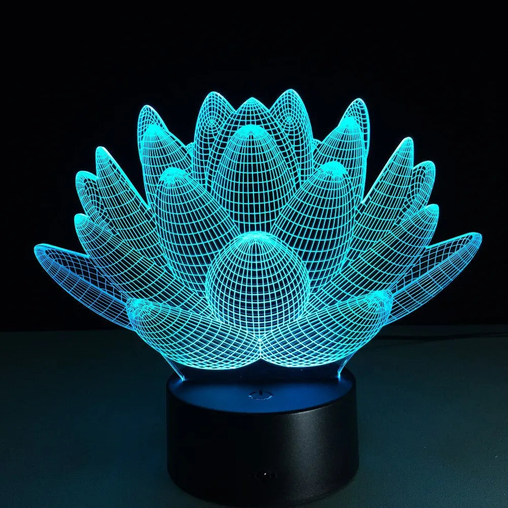 Modern lotus-shaped acrylic night light with touch switch and LED illumination.
