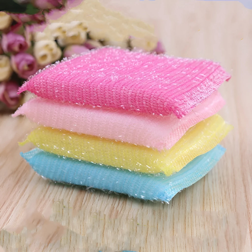 Macaron coloured pinstripe fabric sponge dish mop shown on a kitchen surface.