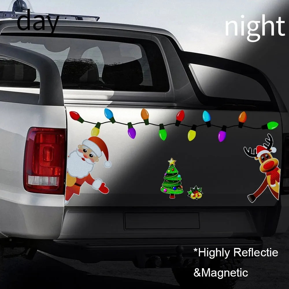 Christmas elk cartoon design magnetic car sticker with reflective threads