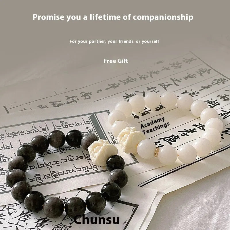 Obsidian single circle prayer beads bracelet for men with chamfered square grain detailing