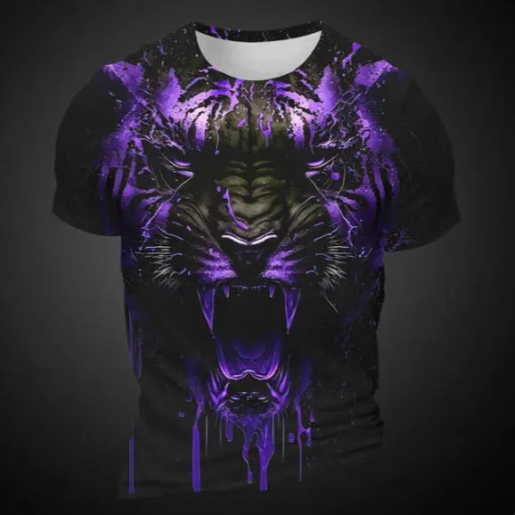 Men's 3D tiger pattern printed short sleeve T-shirt on a hanger