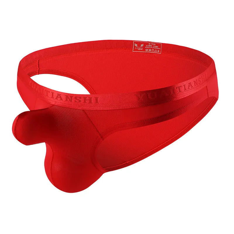 Men's thin solid colour low-waist underwear in breathable nylon fabric.