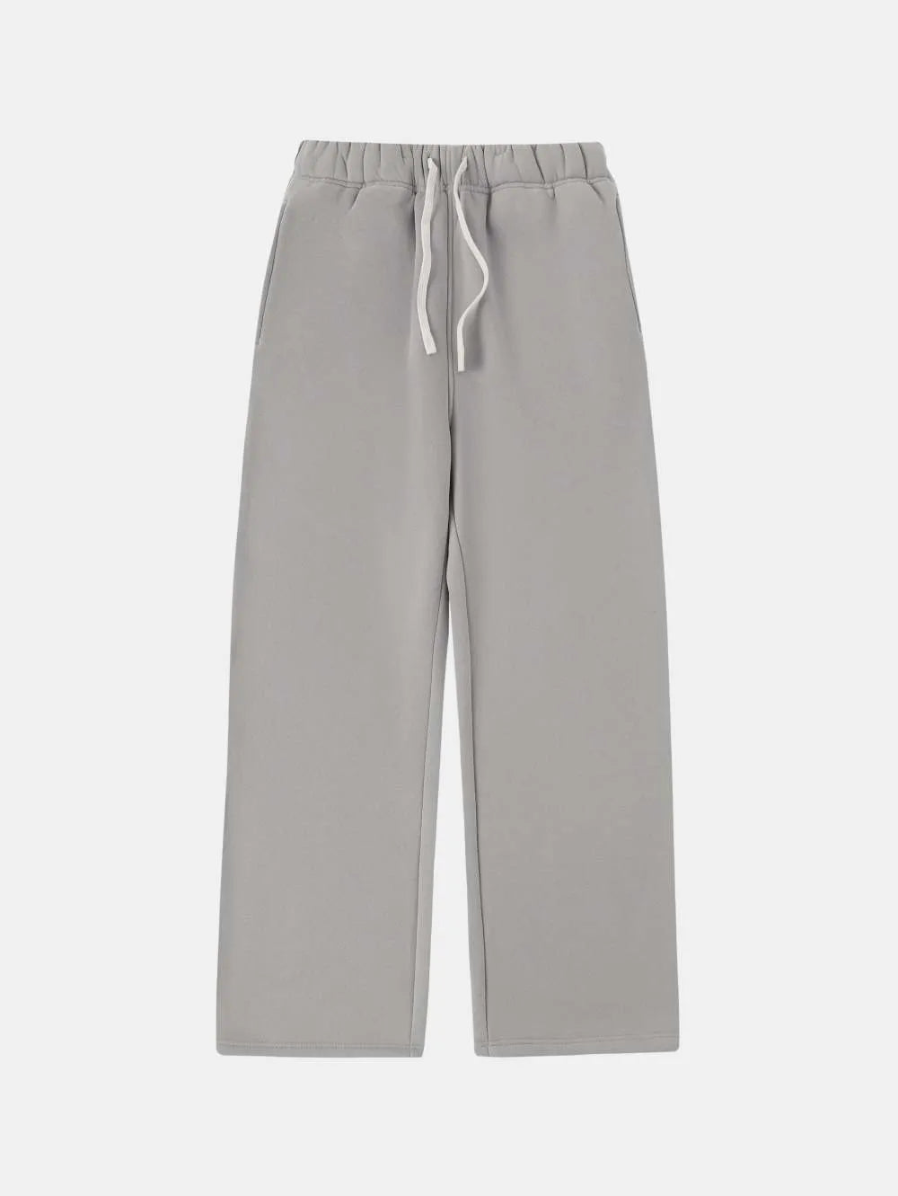 Men's grey fleece-lined sweatpants with elastic drawstring waist and loose fit trousers