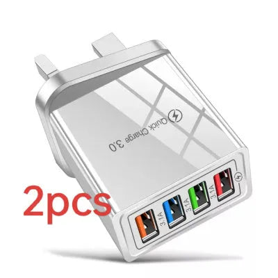 Intelligent 3A mobile phone charging head with luminous indicators showing four USB ports