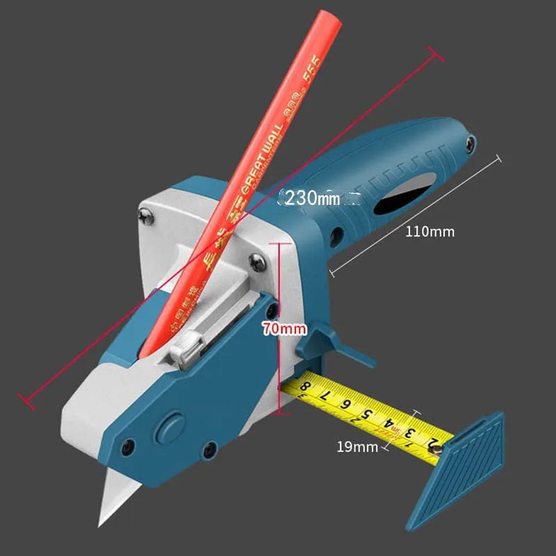 Blue multifunctional woodworking cutter with aluminium alloy construction and integrated measuring scale