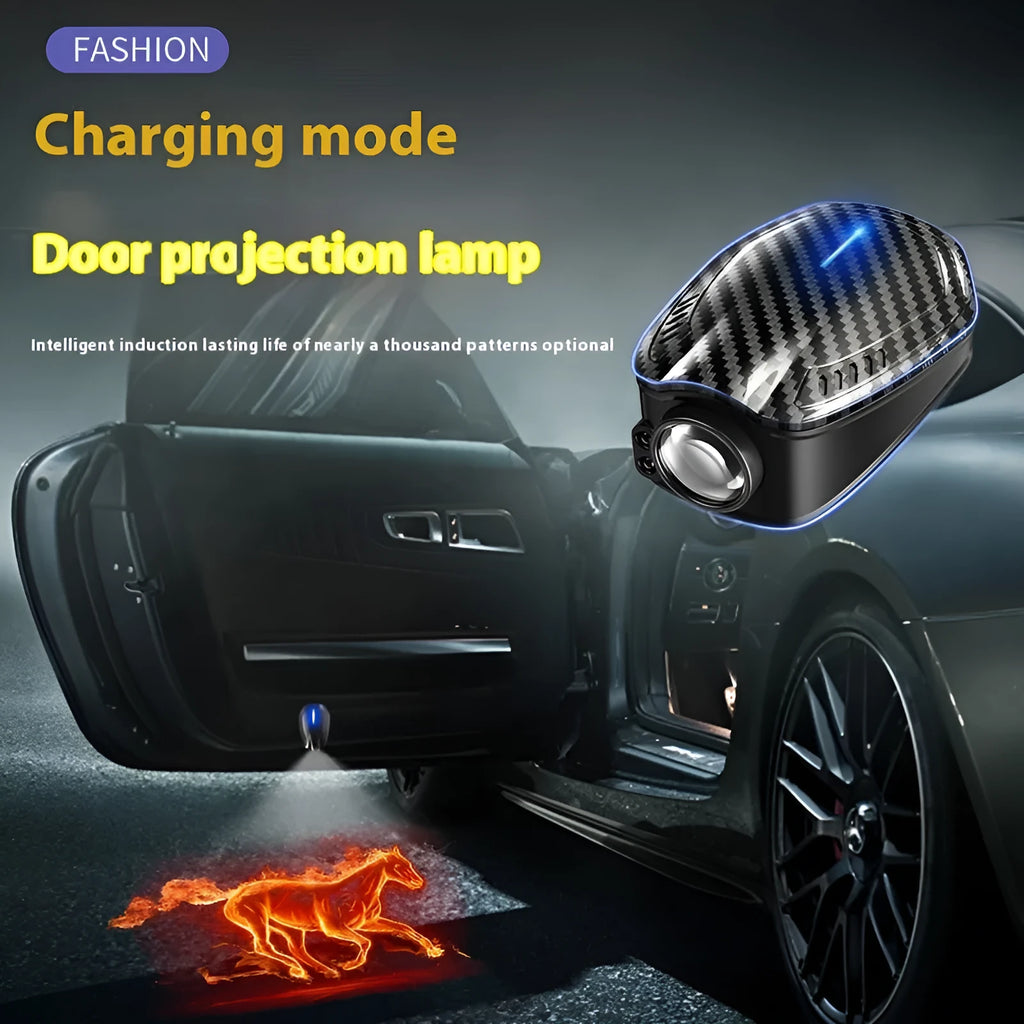 Carbon fiber pattern black car courtesy lamp with infrared induction and wireless design
