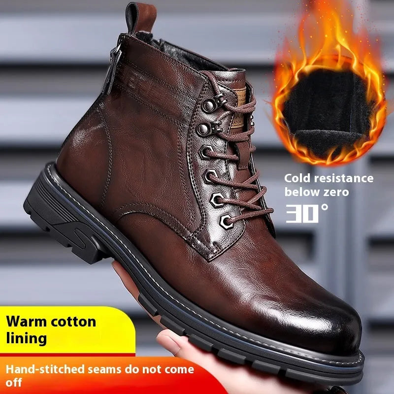 Men's black leather work ankle boots with patent finish and rubber sole for haulage motor environments