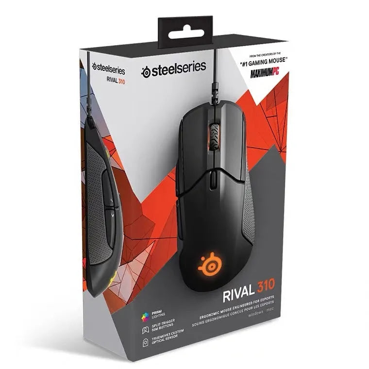 Black wired mechanical gaming mouse with ergonomic design USB interface