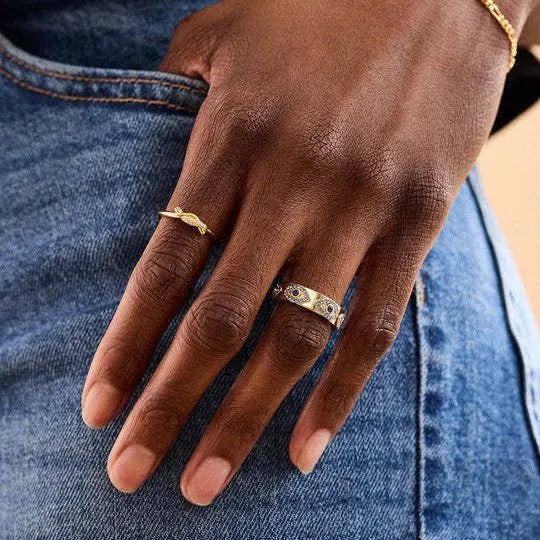 Knotted zircon ring with micro inlaid detail, copper electroplated wave bow design, unisex sizes 6 7 8