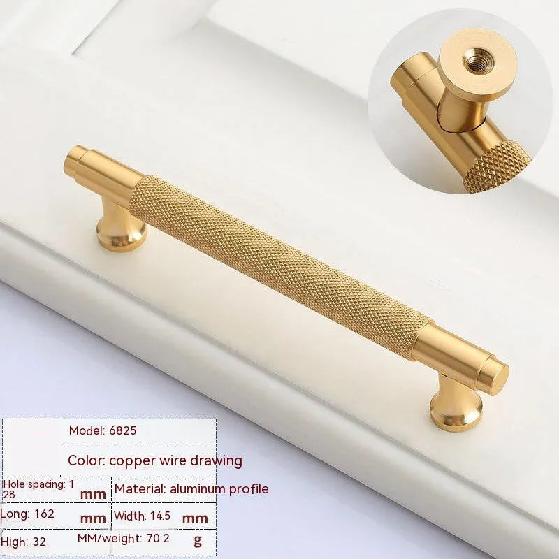 Brushed brass aluminium furniture handle with European style design and multiple hole spacing options