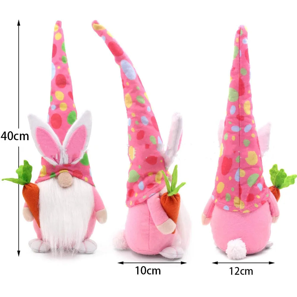 Easter faceless dwarf plush doll holding carrot in green colour 40cm tall