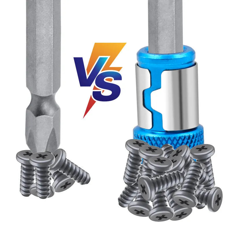 Light blue magnetic screwdriver bit with slotted head and magnetic ring design