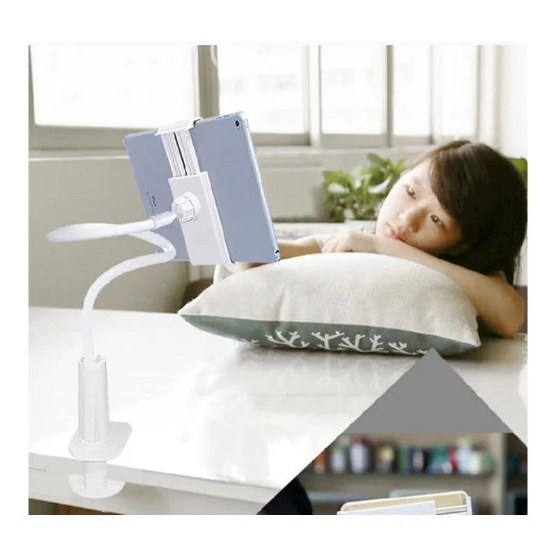 Flexible mount holder with bendy arm and suction base holding a smartphone