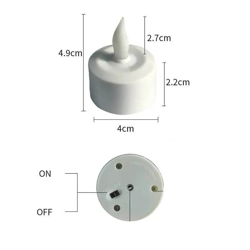White plastic USB rechargeable LED candle lamp showing yellow glowing flame.