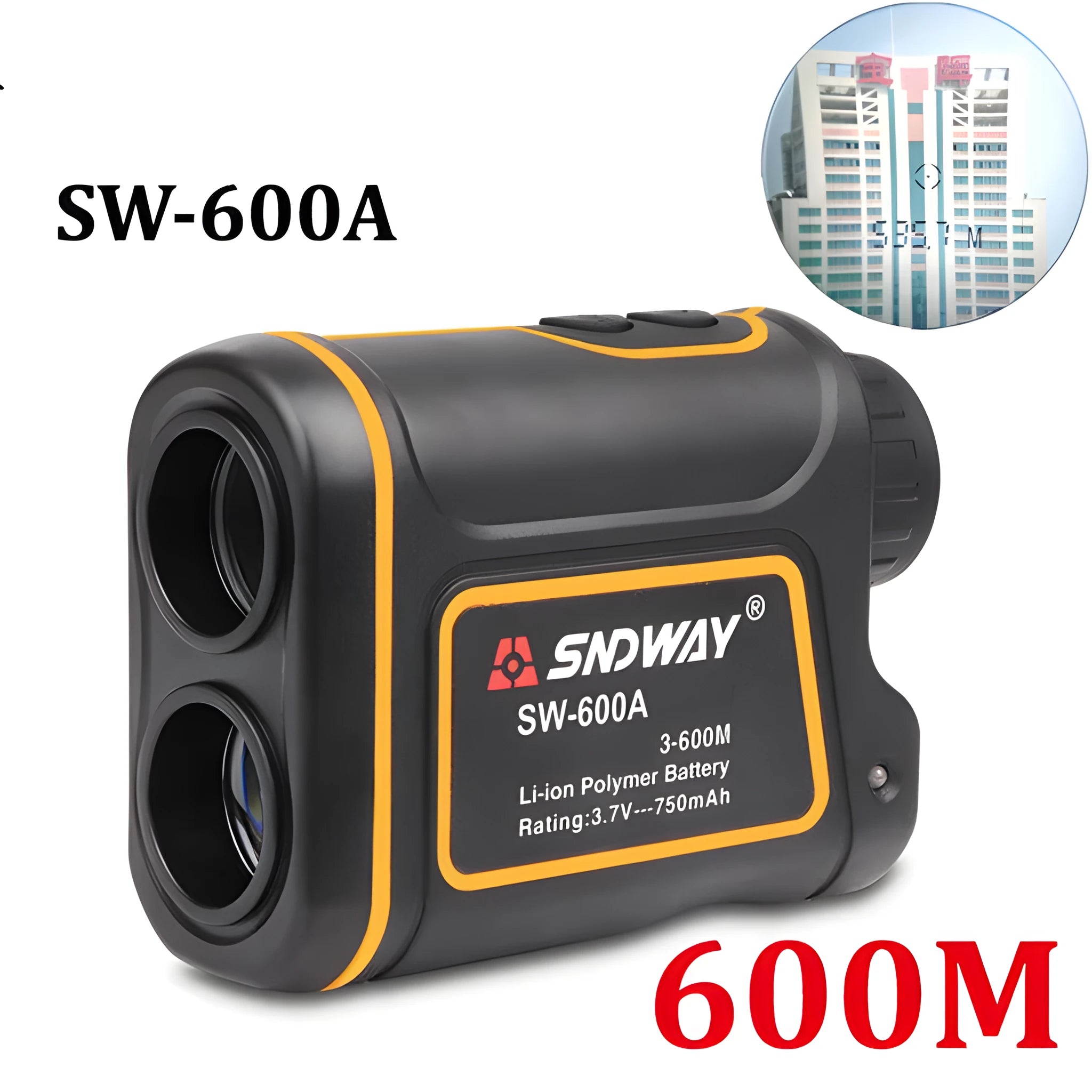 Handheld golf and outdoor laser rangefinder device on a green.