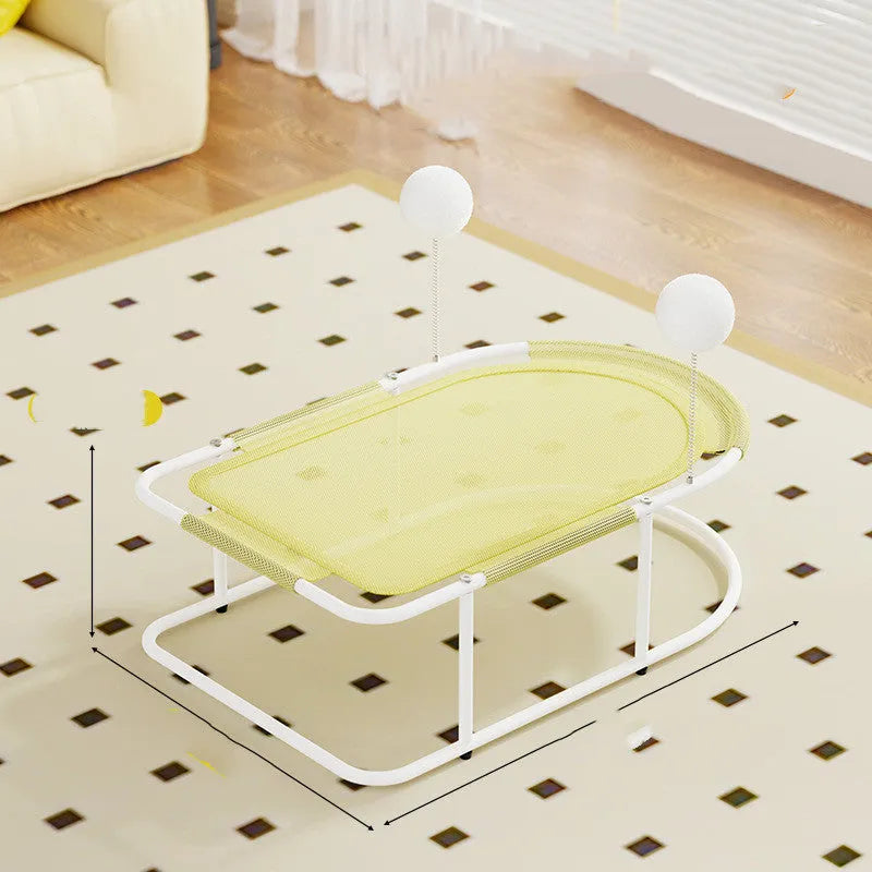 A large gray fabric pet kennel with a breathable design and sturdy bracket frame, shown on a wooden floor.