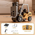 1:64 scale die-cast alloy remote control forklift with cargo accessories on display