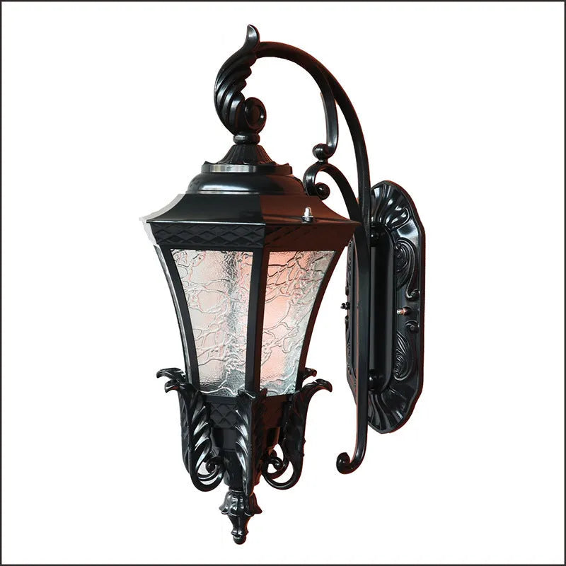 European-style black outdoor courtyard wall lamp with solar panel and traditional design