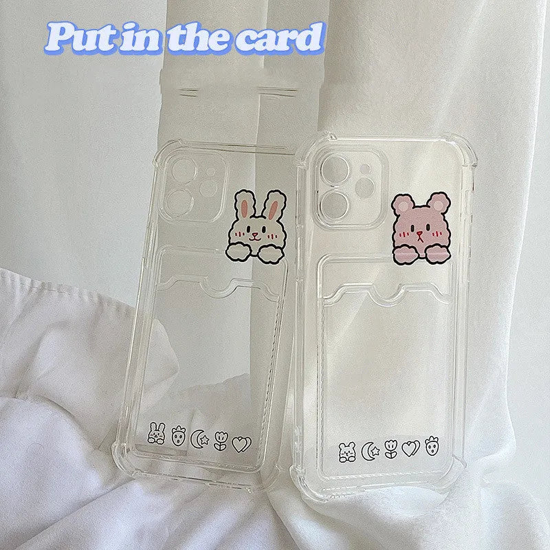 Cartoon artwork transparent TPU phone case with card holder slot for iPhone