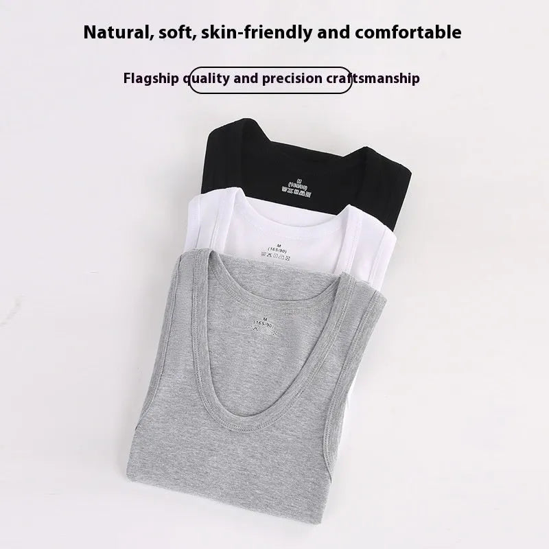 Men's pure cotton slim fit sports vest in white, front view, with stretch fabric for breathable underwear
