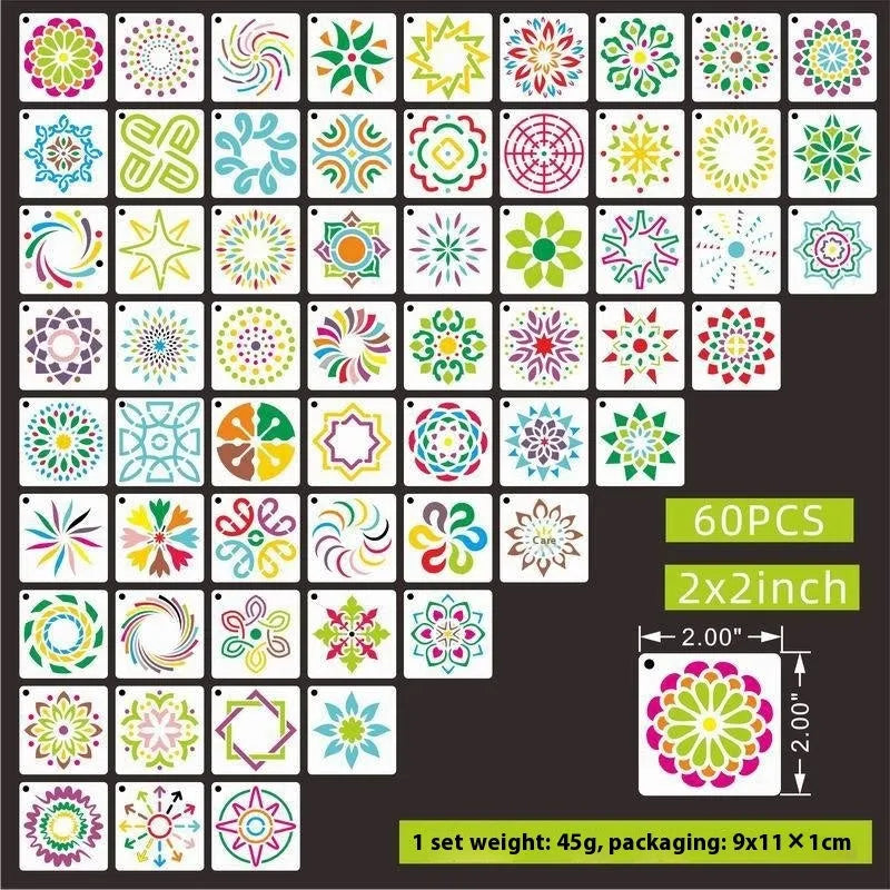 700 piece hollow spray painting stencil set showing animals, ocean, Hawaii, letter, and floral designs on milky white PET film