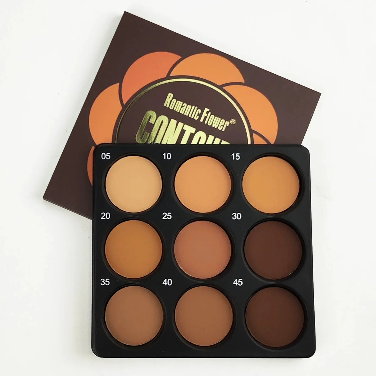 Dark matte makeup palette with nine waterproof colours and repair disk