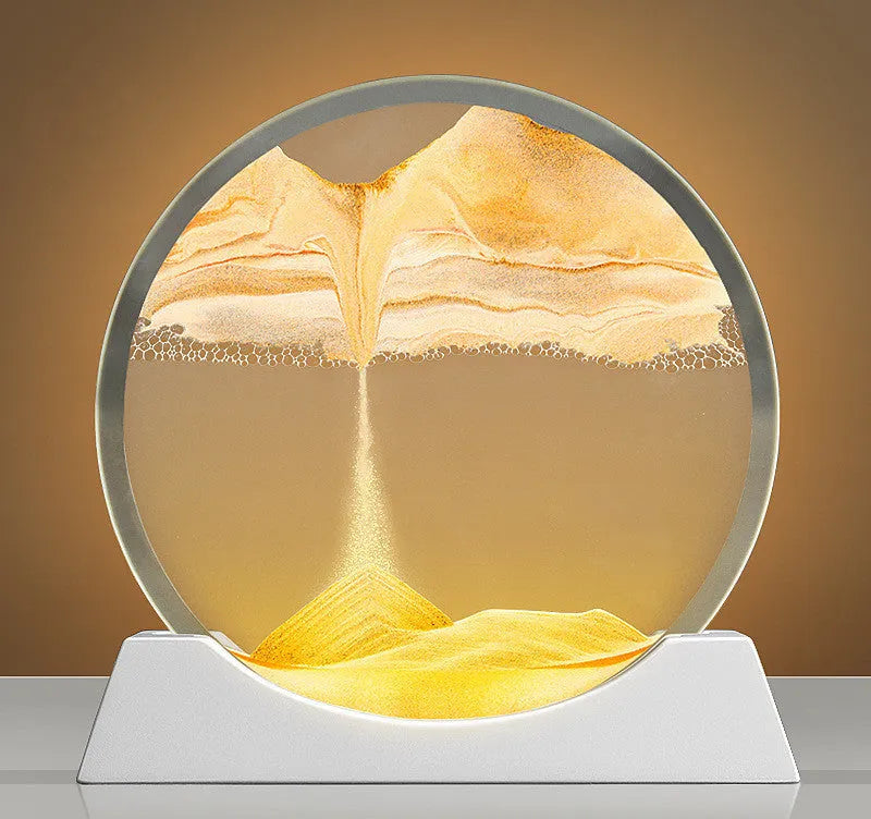 12-inch rotary quicksand painting night lamp with modern minimalist design and embroidered glass