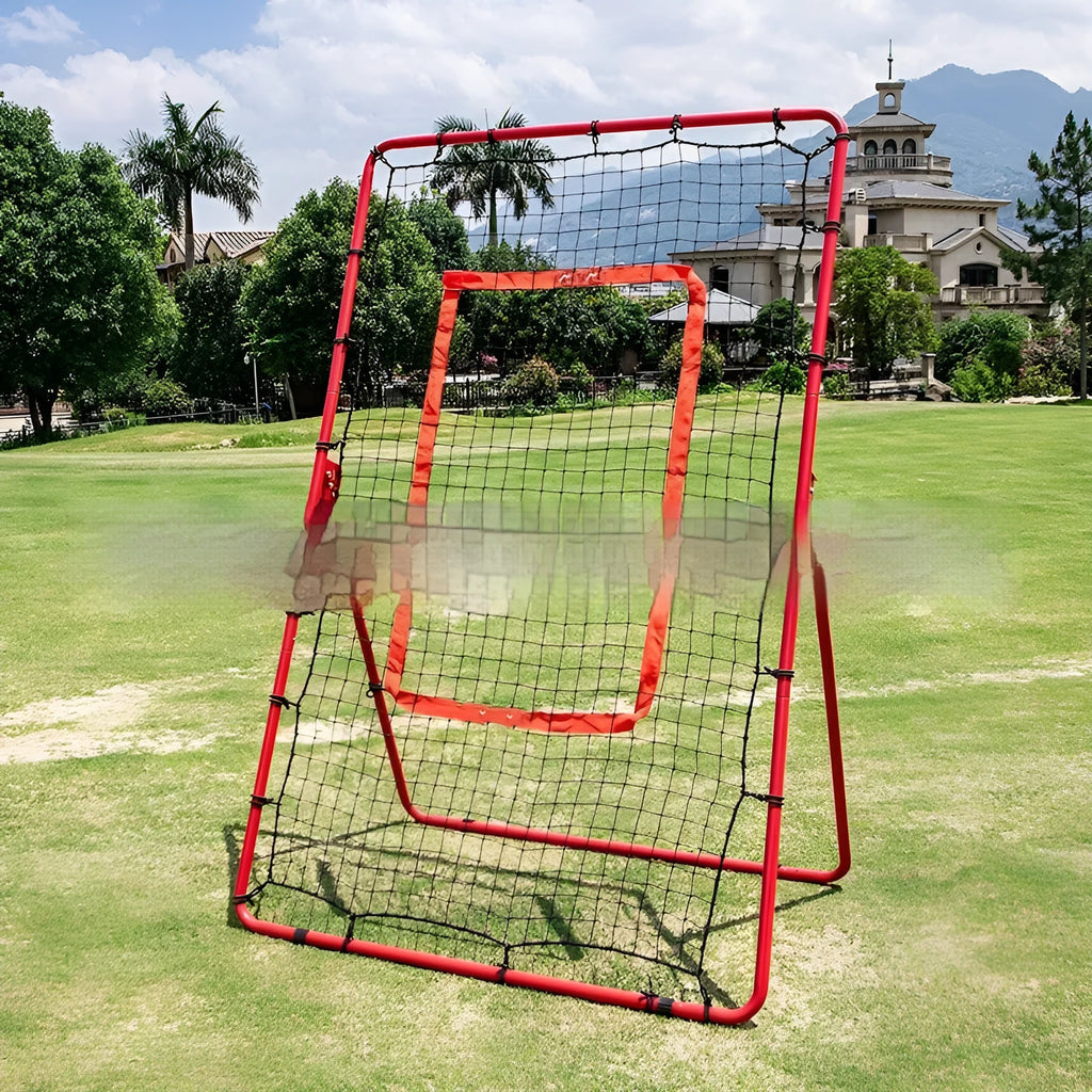 Red 4x6 FT adjustable baseball training net with metal frame for sports practice