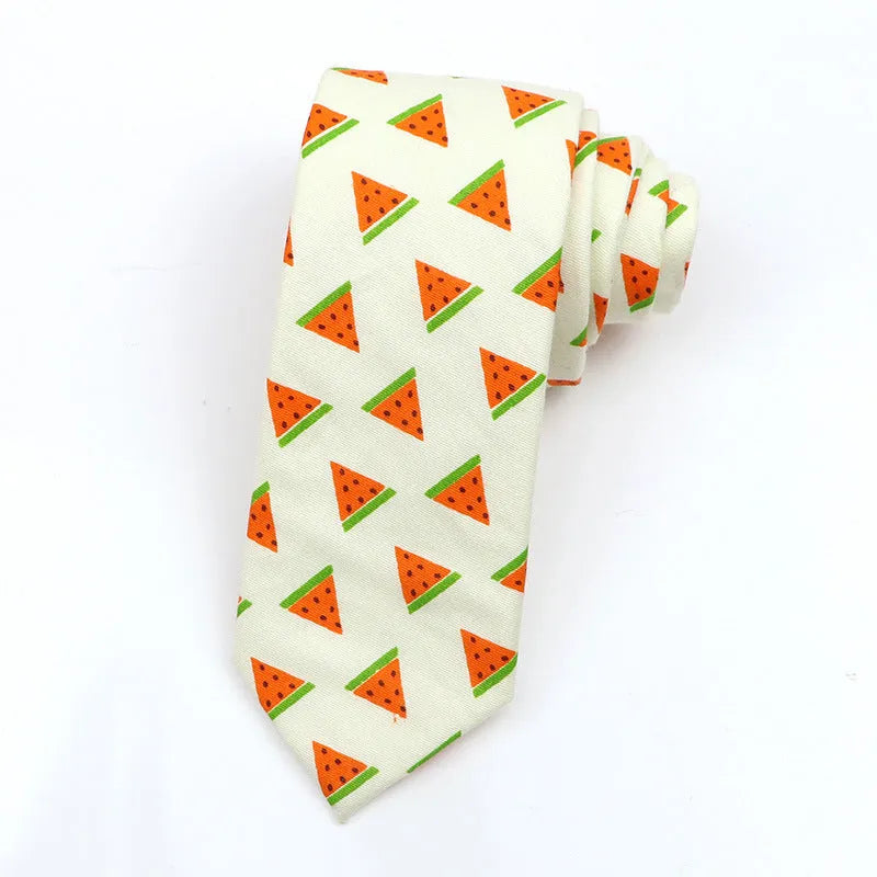Men's narrow cotton bow tie with printed cartoon patterns in Korean casual style