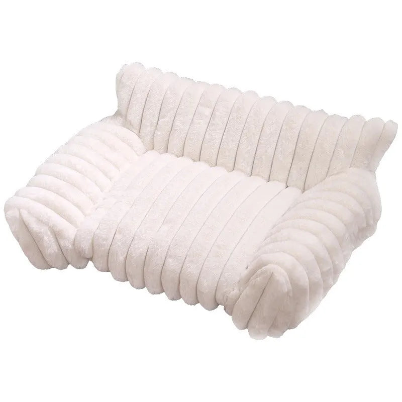 Rabbit plush cat sofa bed in gray with thickened padding and raised edges