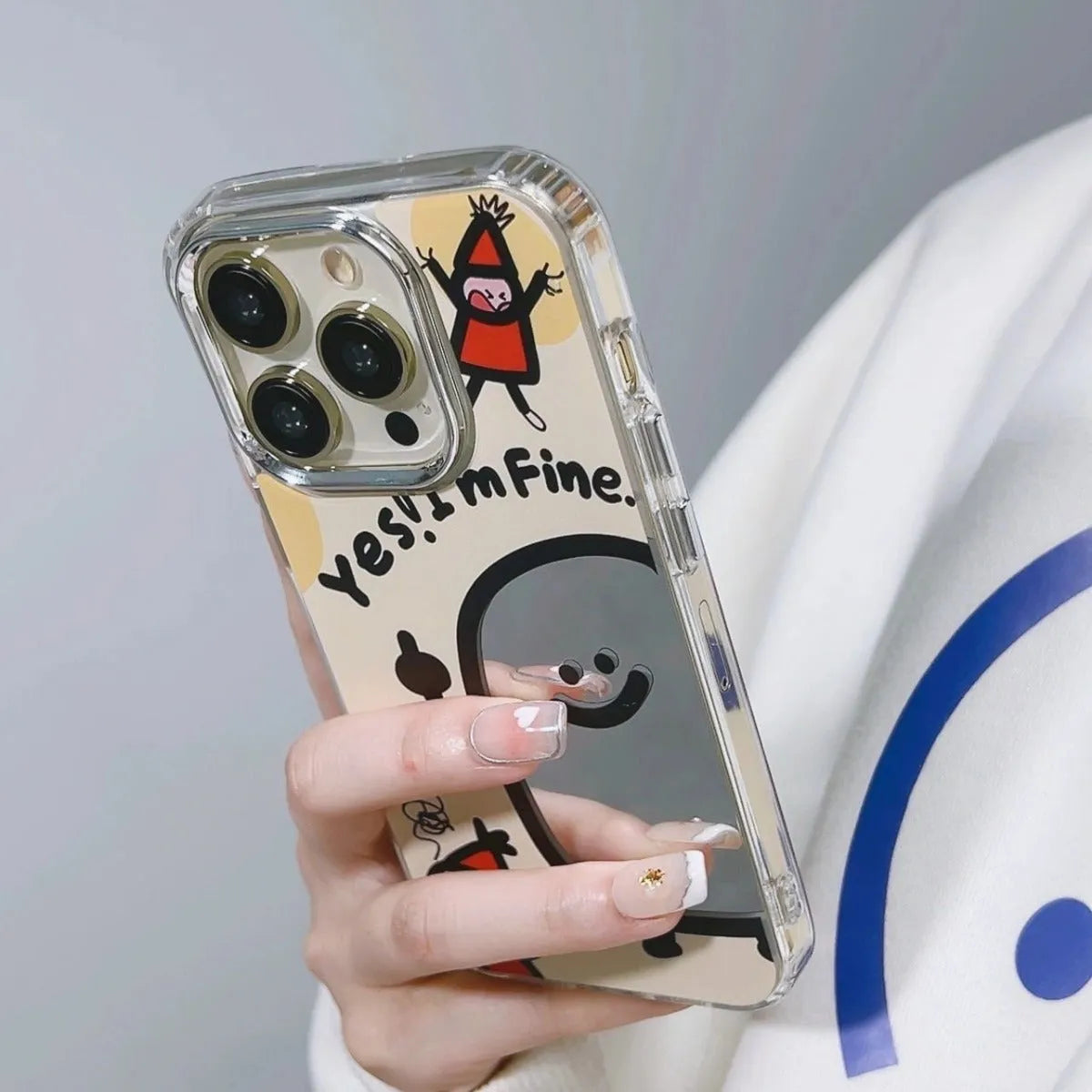 PC drop-resistant mirror phone case with fun potato chips design for Apple iPhone 11 to 16 series