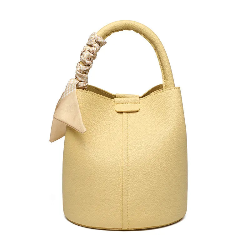 Lychee pattern PU leather messenger bag, bucket type, 18cm, available in apricot, black, brown, gray, red, white