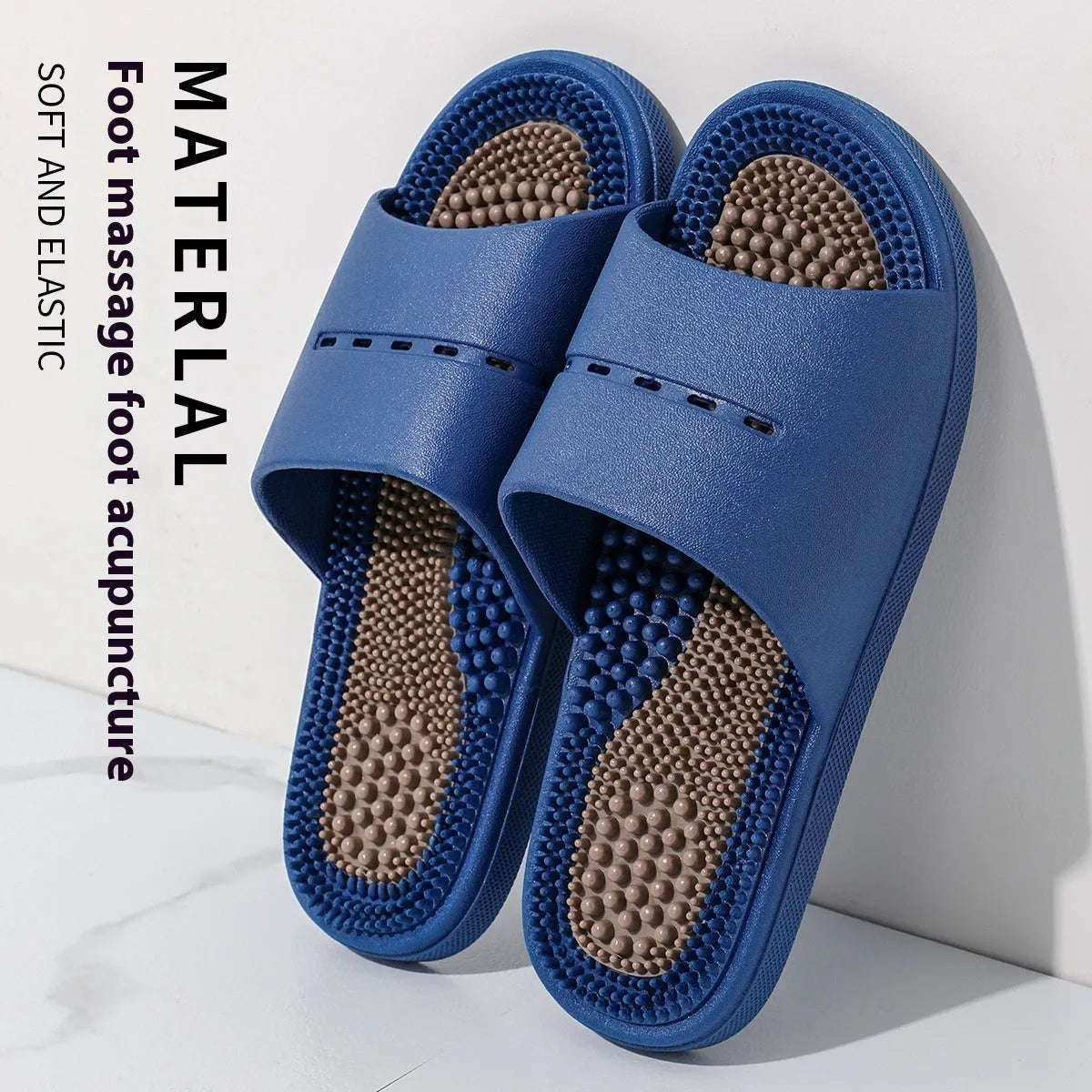 Ball massage sandals in purple, non-slip PVC with grape-particle studs, side view